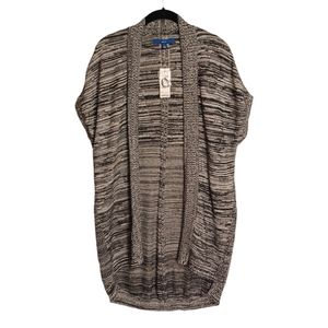 APT 9 Gray Black Marled Print Knit Short Sleeve Open Shawl Sweater Medium NWT